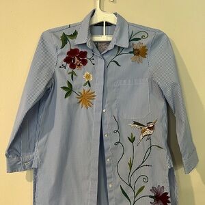 Zara Blue Striped Embroidered Shirt